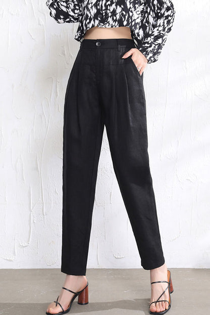 Black Linen Pants - Loose Fit with Elastic Waist 3521