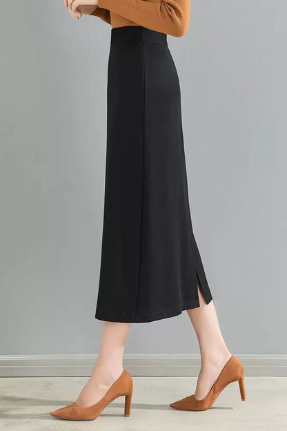Women Black Long Wrap Skirt 4093