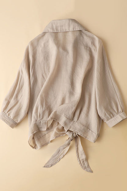 Apricot Linen Shirt Top - Loose Fit 3/4 Sleeve | Xiaolizi 3601