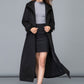 Black stand collar single breasted long wool coat 2478