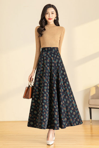 Spring Autumn Floral Maxi Skirt 4122