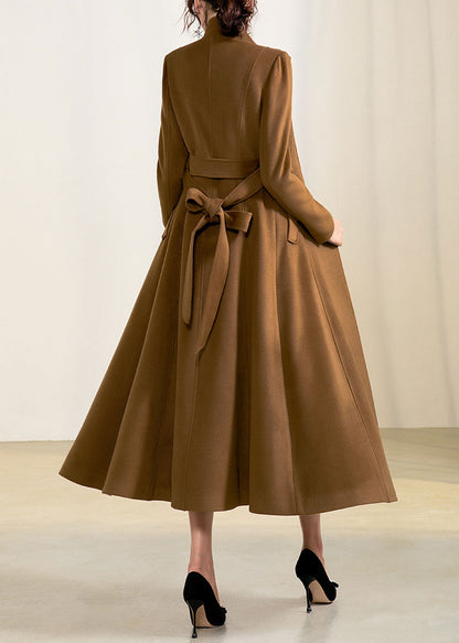 Brown Wool Long Coat - Handmade A-Line Silhouette with Belt 2956