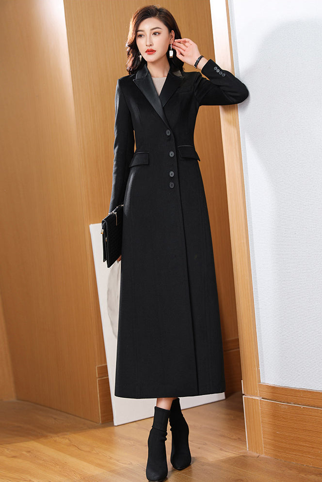 Autumn Winter Black Wool Coat 3973