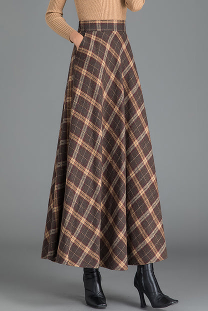 A-Line Flared Plaid Wool Skirt 3785