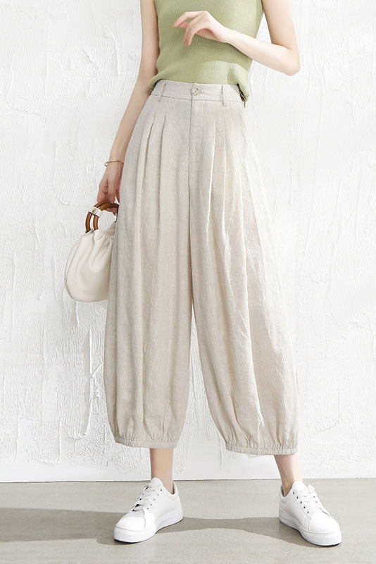 Women Casual Linen Wide Leg Pants 3516