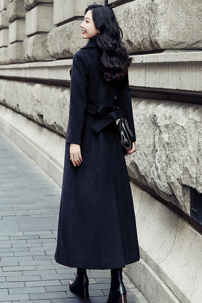 Retro Navy blue wool coat  3191