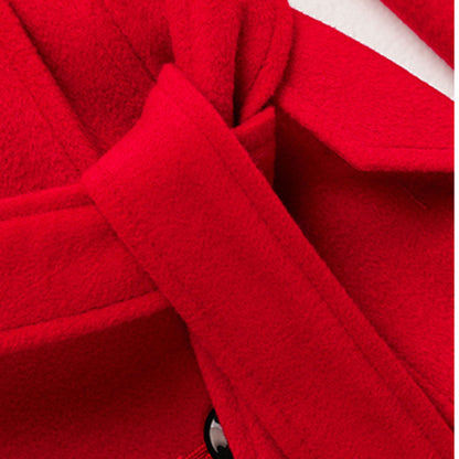 Red Wool Maxi Coat - Double Breasted with Tie Belt Waist 3194