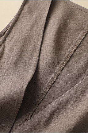 Beige Linen Sleeveless Vest - Casual Loose Fit 3599