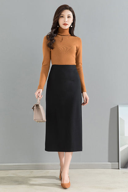 Women Black Long Wrap Skirt 4093