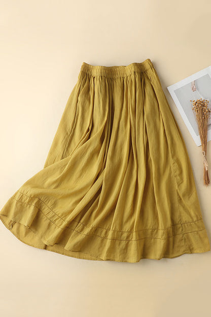 White Linen Maxi Skirt - Elastic Waist A-Line Flowing Design 3590