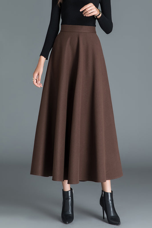 Autumn Long Pure Color Wool Skirt 3788