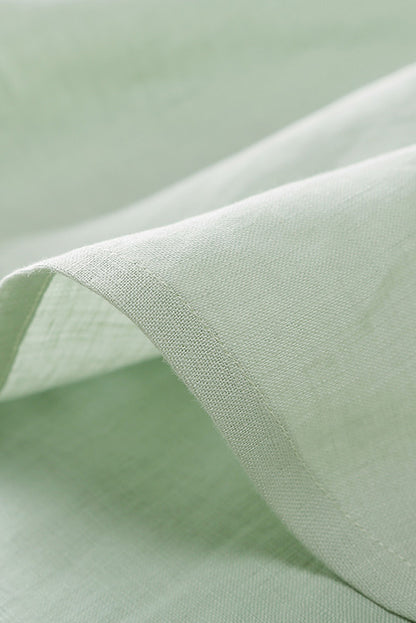 Light Green Linen V-Neck Top - Loose Fit with Pocket 3661