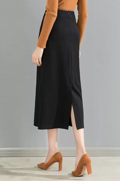 Women Black Long Wrap Skirt 4093