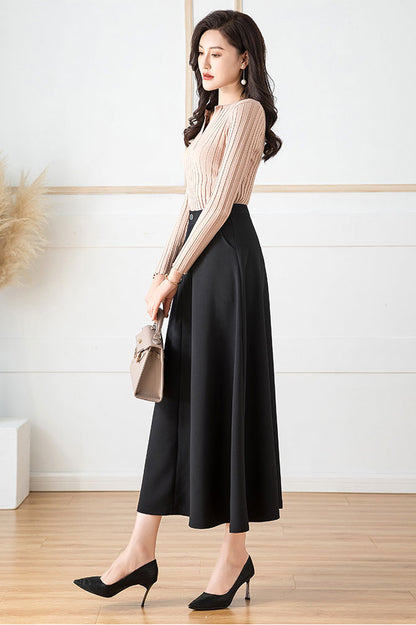 White Cotton Blend Midi A-Line Skirt - High Waist, Elegant Silhouette 40