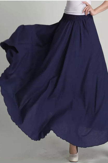 Elastic Waist Maxi Linen Skirt 4104