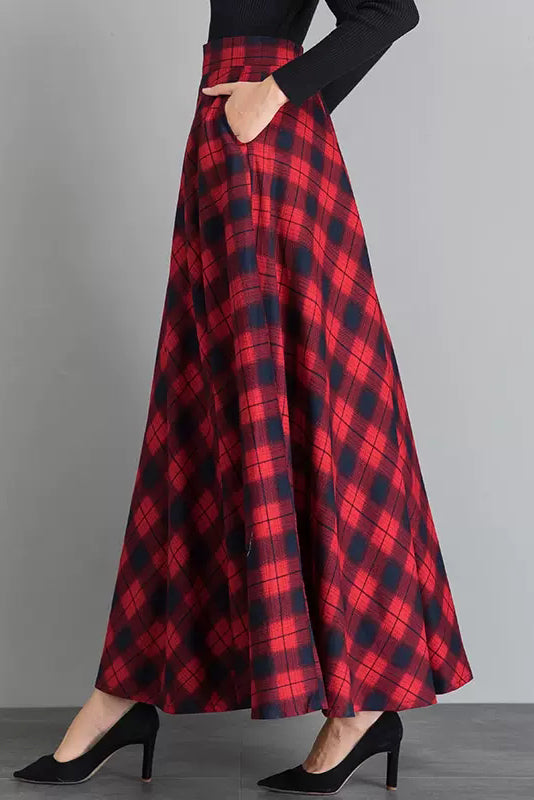 Autumn Red Plaid Wool Skirt 3921