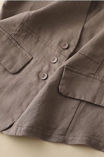 Beige Linen Sleeveless Vest - Casual Loose Fit 3599