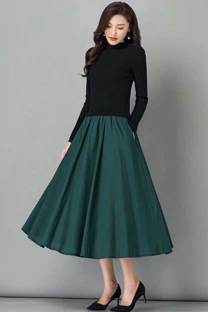 Brown Linen Skirt - Elastic Waist A-Line Maxi Skirt 4107