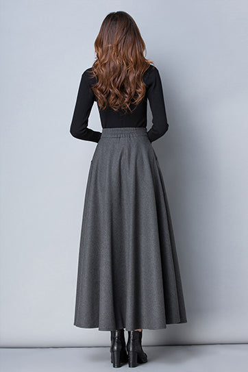 Dark Grey Wool Long Skirt - Full Flowy Ankle Length 3790