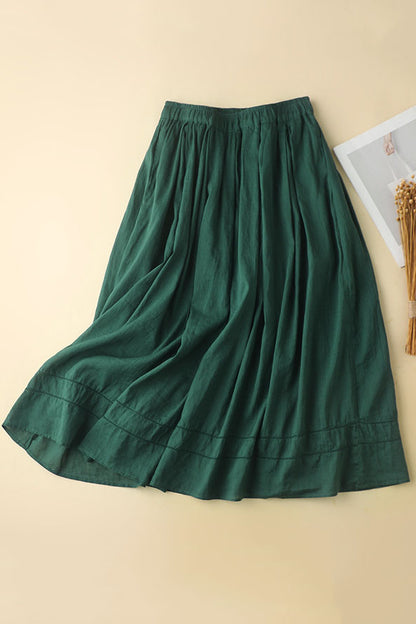 White Linen Maxi Skirt - Elastic Waist A-Line Flowing Design 3590