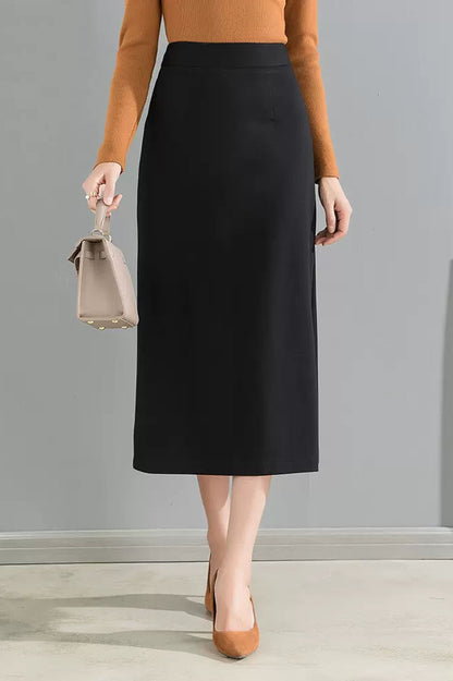 Women Black Long Wrap Skirt 4093