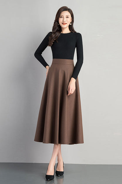 Burgundy Cotton Blend A-Line Midi Skirt - Back Elastic Waist 4102