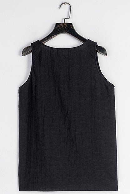 100% Linen Tank Top - Scoop Neck Decorative Buttons | Xiaolizi 3410