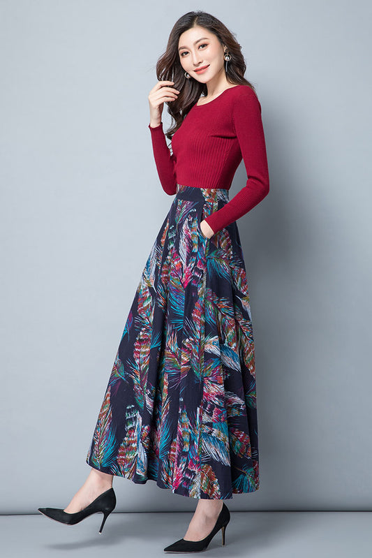 Long High Waist Linen Skirt 4119