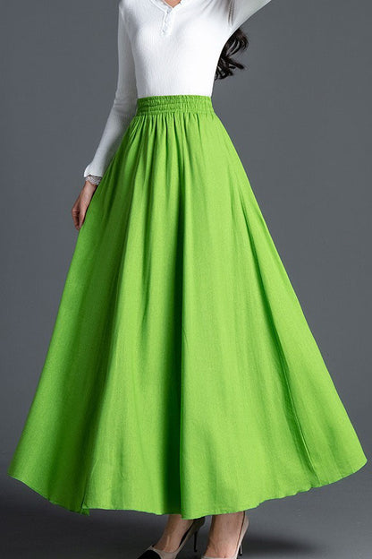 Elastic Waist Maxi Linen Skirt 4104