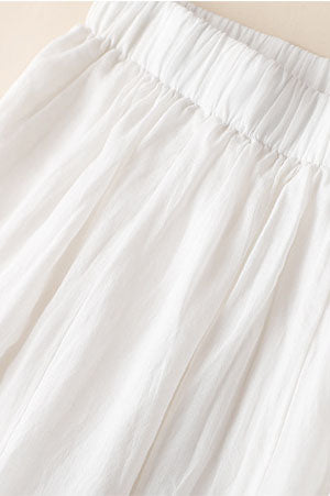 Beige Linen Maxi Skirt - A-Line Silhouette with Elastic Waist 3591