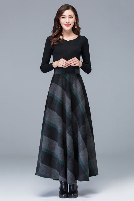 Autumn Winter High Waist Plaid Wool Skirt 3783