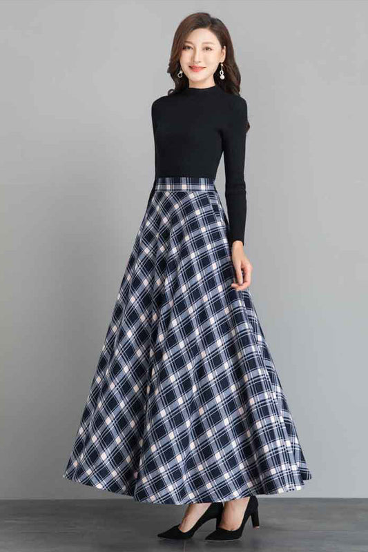 Women Cotton A-Line Plaid Skirt 4106