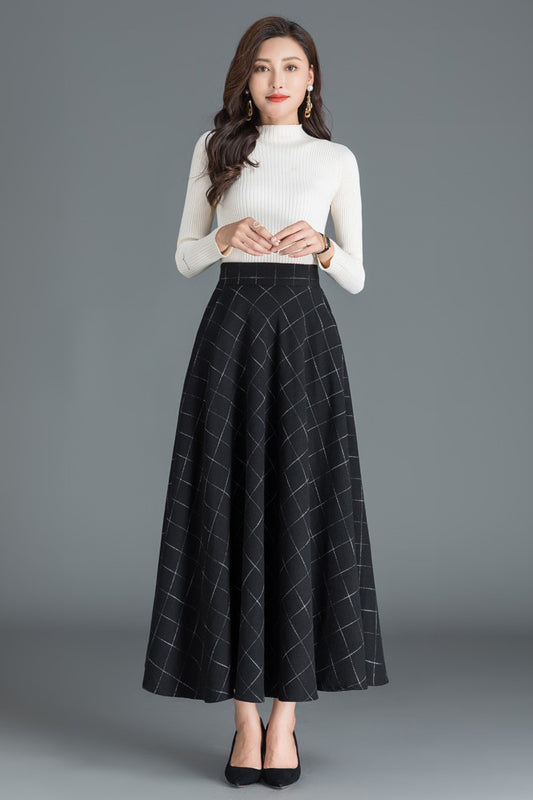 Retro Plaid A-Line Winter Wool Skirt 3810