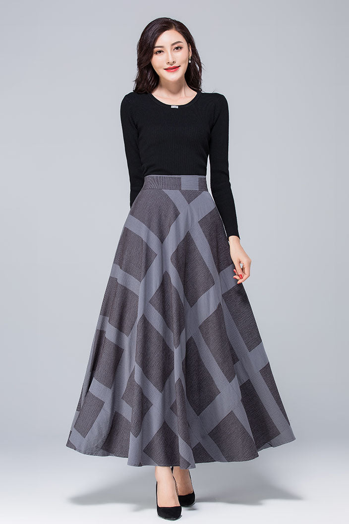 High Waist Plaid Linen Skirt 4113