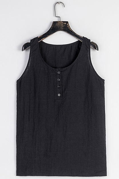 100% Linen Tank Top - Scoop Neck Decorative Buttons | Xiaolizi 3410