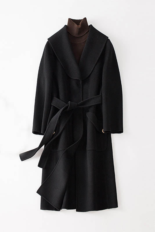 Women Autumn and Winter Pure Color Long Wool Coat 3744