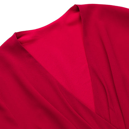 Red Polyester Maxi Dress - Fit and Flare V-Neck Silhouette 3198