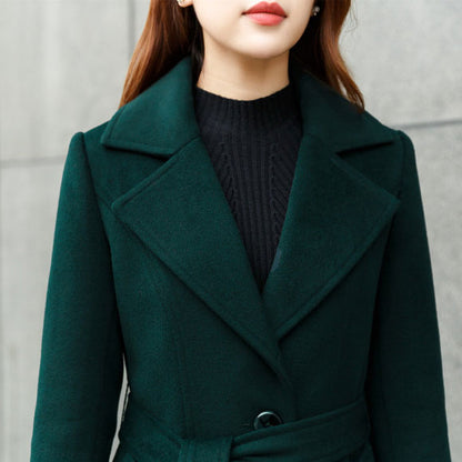 Handmade Wool Blend Coat – Dark Green Long Winter Trench Style | Xiaolizi 2458