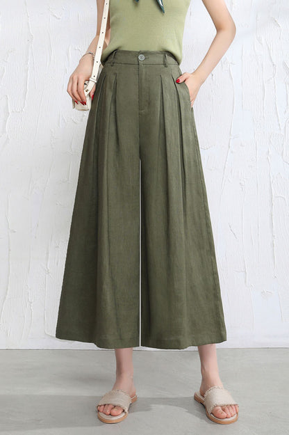 Women’s Linen Palazzo Pants – Casual Wide Leg Pants with Pockets, Plus Size 3524