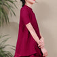 Women Wine Red Double-deck Short Sleeve Linen Shirt Tops 3679
