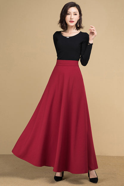 Navy Cotton Blend Maxi Skirt - A-Line Silhouette with Back Elastic Waist 4090