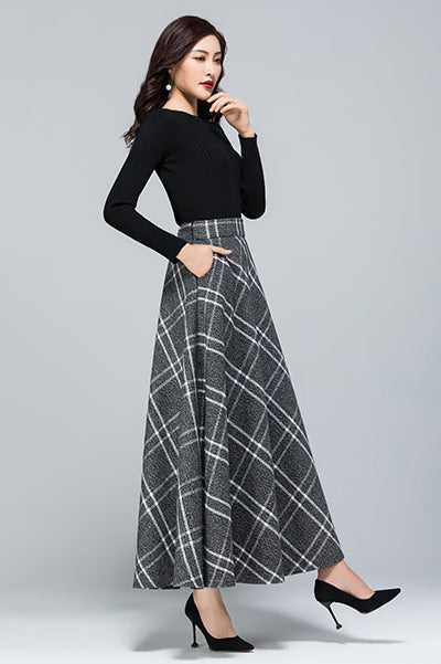 Autumn Gray Plaid Wool Skirt 3953