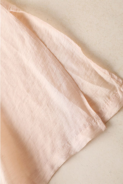 Blush Beige Linen Shirt Dress - Loose Fit Half Sleeve 3602