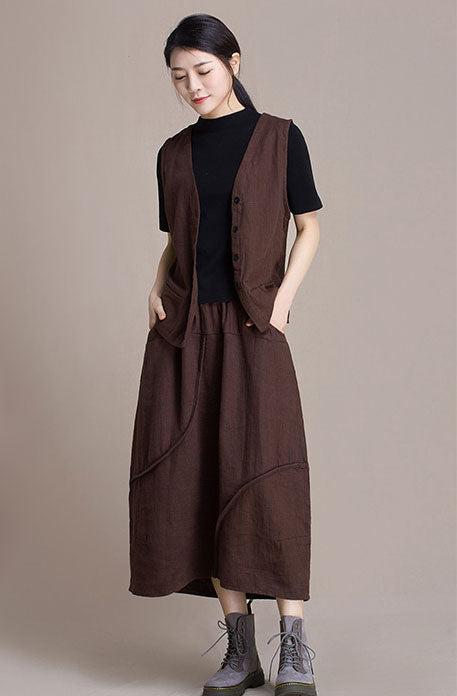 Linen maxi buds skirt for autumn J084-9