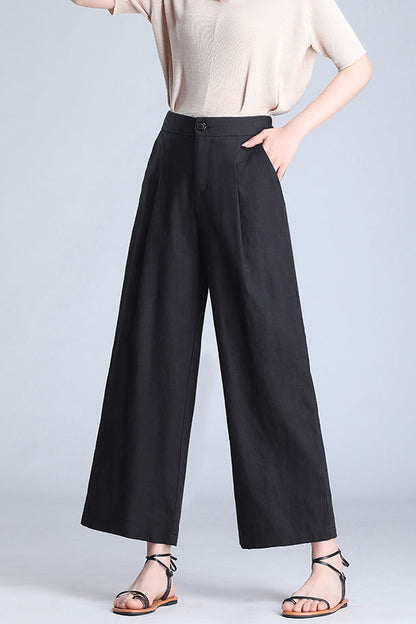 Fashion Casual Women Linen Wide Leg Pants 3526