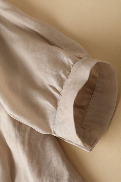 Apricot Linen Shirt Top - Loose Fit 3/4 Sleeve | Xiaolizi 3601