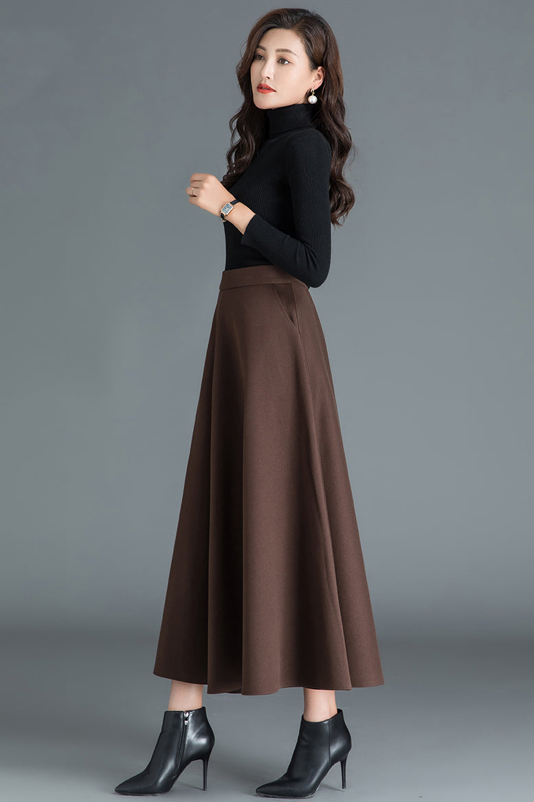 Autumn Long Pure Color Wool Skirt 3788