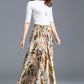 Floral Pleated Linen Maxi Skirt 3609