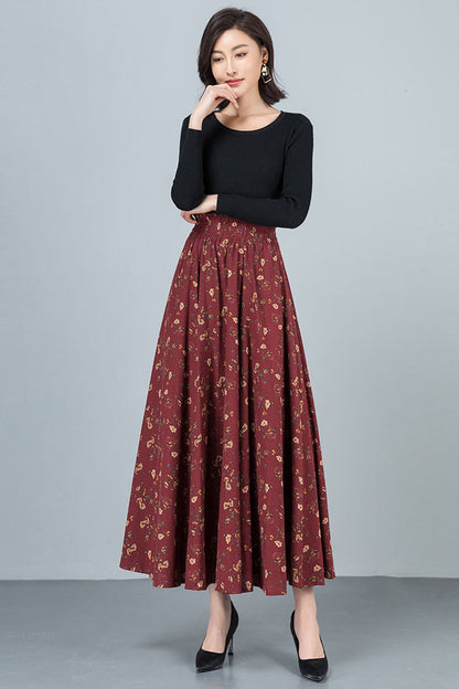 A-Line Floral Cotton Linen Skirt 4108