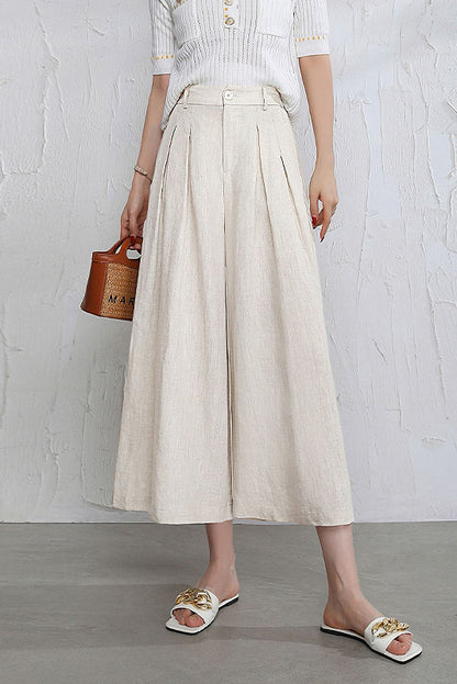 Women’s Linen Palazzo Pants – Casual Wide Leg Pants with Pockets, Plus Size 3524